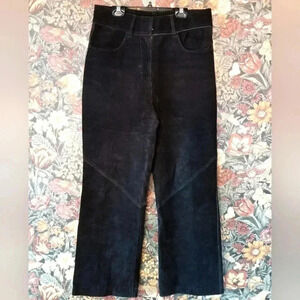 90s Black Genuine Suede Trouser High Rise Wide Leg Size Medium